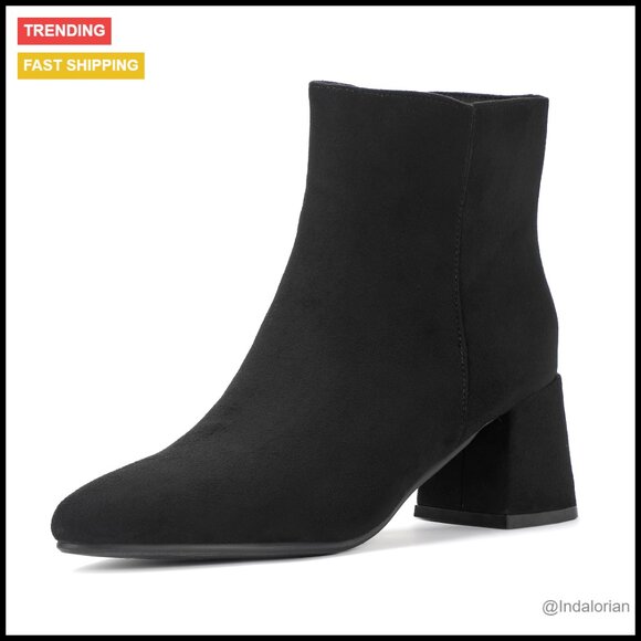 Chunky Block Heel Ankle Boots Pointed Toe Dress Booties Comfortable Fashion